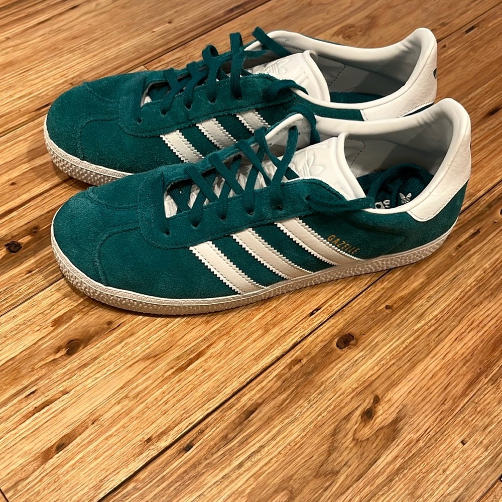 adidas Women's Green Suede Gazelle Sneakers with White Stripes